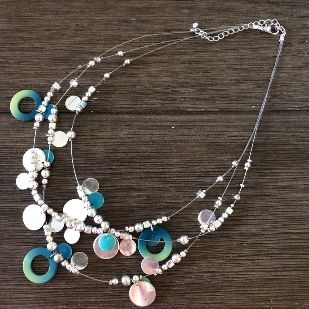 Sliver metal bead layered necklace